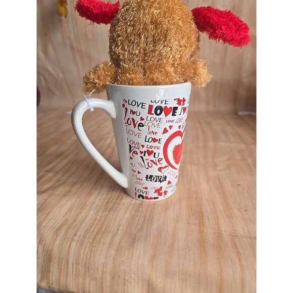 Valentines Day Plush In A Latte Mug LOVE HEARTS CERAMIC -SMALL PLUSH BEAR - Picture 4 of 13